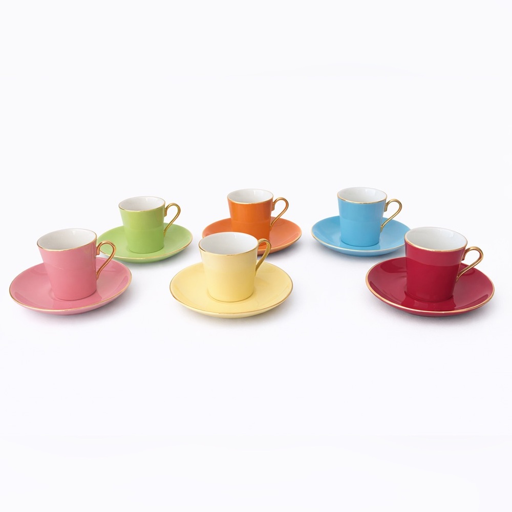 Vintage Classic Coffee and Tea Set. 6 cups and saucers, in beautiful colors. - Picture 2 of 5
